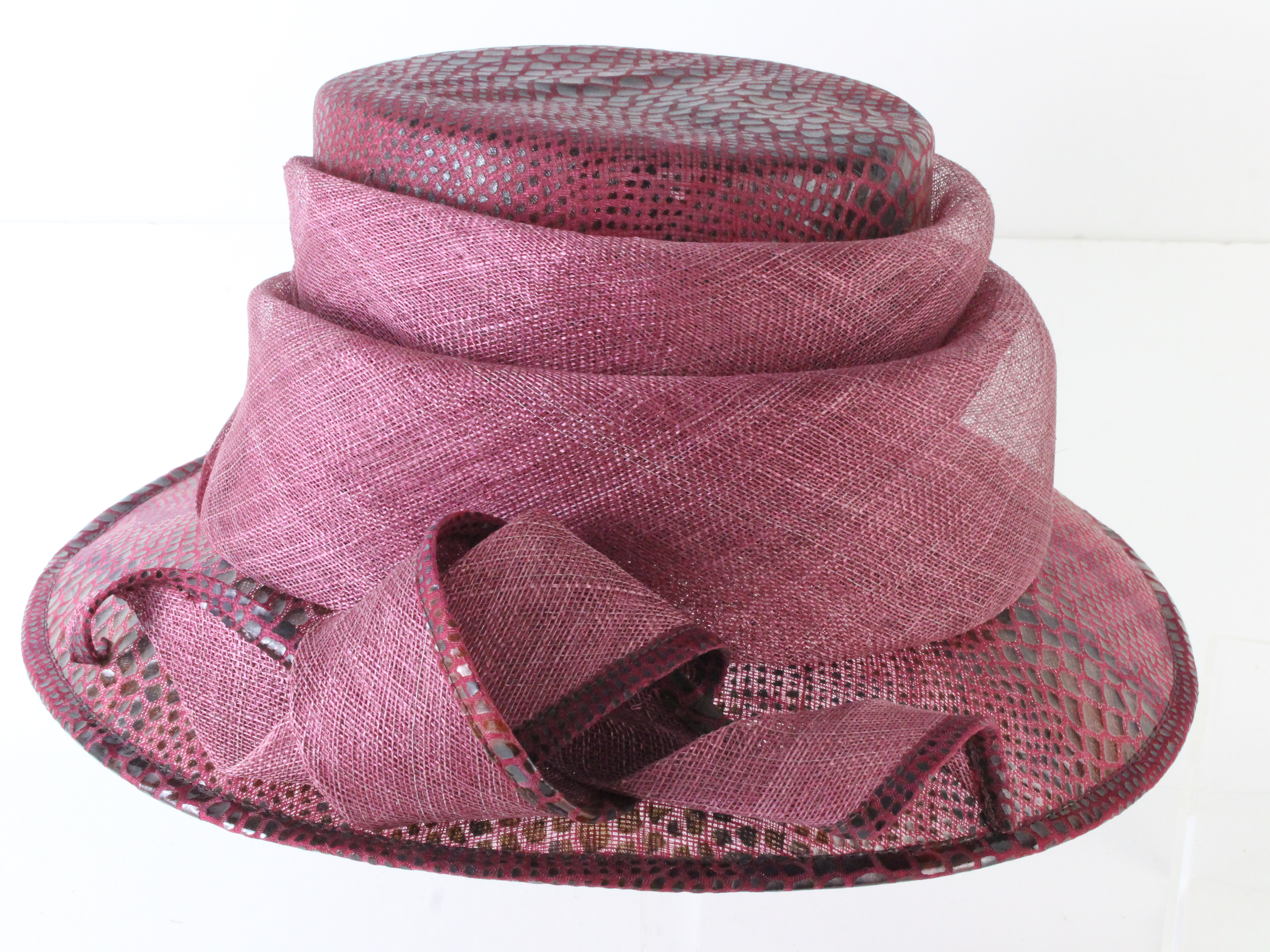 Marzi Of Italy Ladies Burgundy Natural Straw Hat W/ Ribbon 7  display picture 1