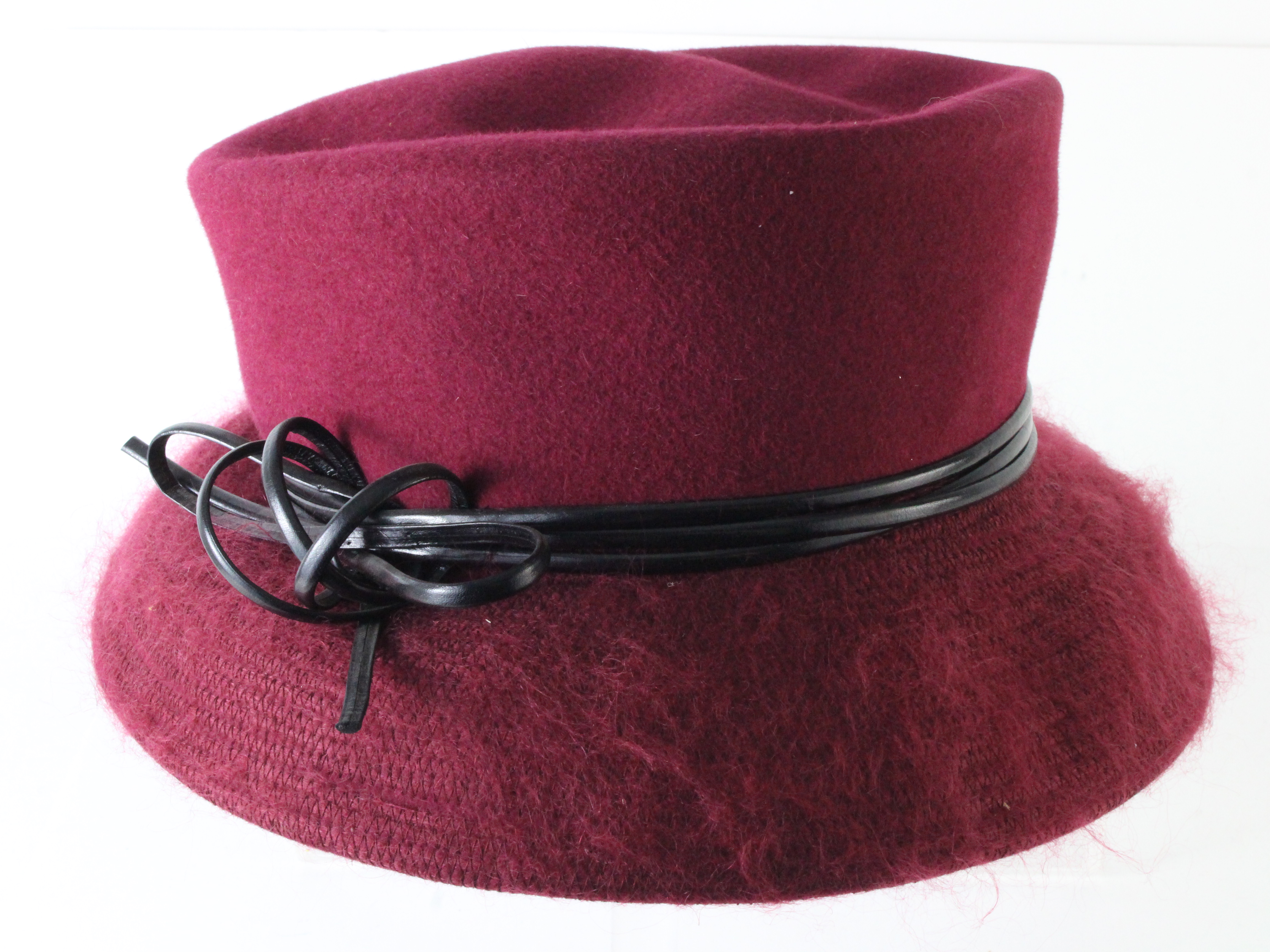 Marzi Of Italy Ladies Handmade Maroon Felt Hat W/ Black 
